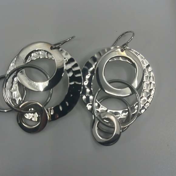 925 Sterling Silver Multi Circles Dangle Earrings Classic Look CII Mexico - Picture 5 of 9
